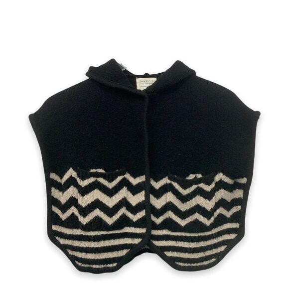 Zara Other - Zara Girls Knitwear Outerwear Size 8 128 cm Poncho Black Tan Snap Closure Hooded